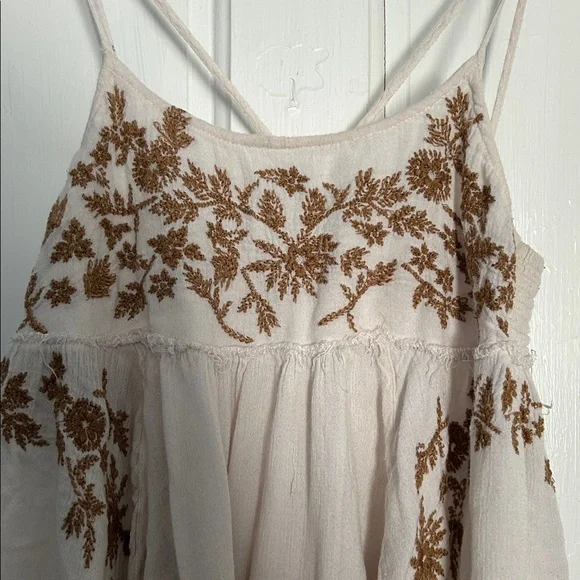 FP Embroidered Cream and Brown Sleeveless Top slip mini dress - Picture 7 of 17